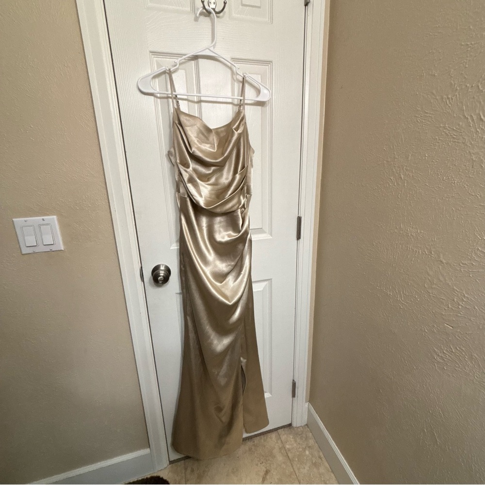 Birdy Grey Neutral Champagne Shiny Satin Lydia Dress
